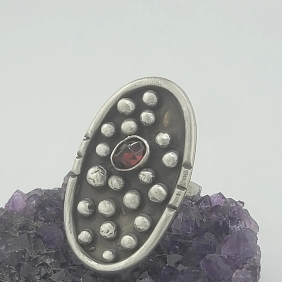 GARNET OVAL RING HANDMADE IN STERLING SILVER METAL YOUR SIZE - Picture 1 of 4